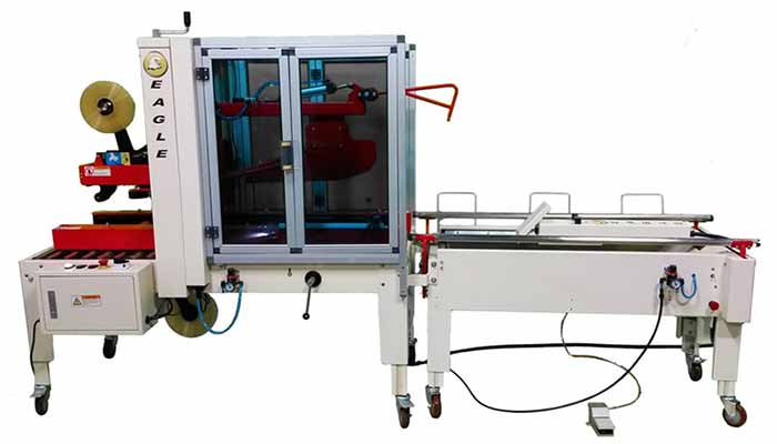 Eagle T10CF carton erector shown with the Eagle T500 carton sealer